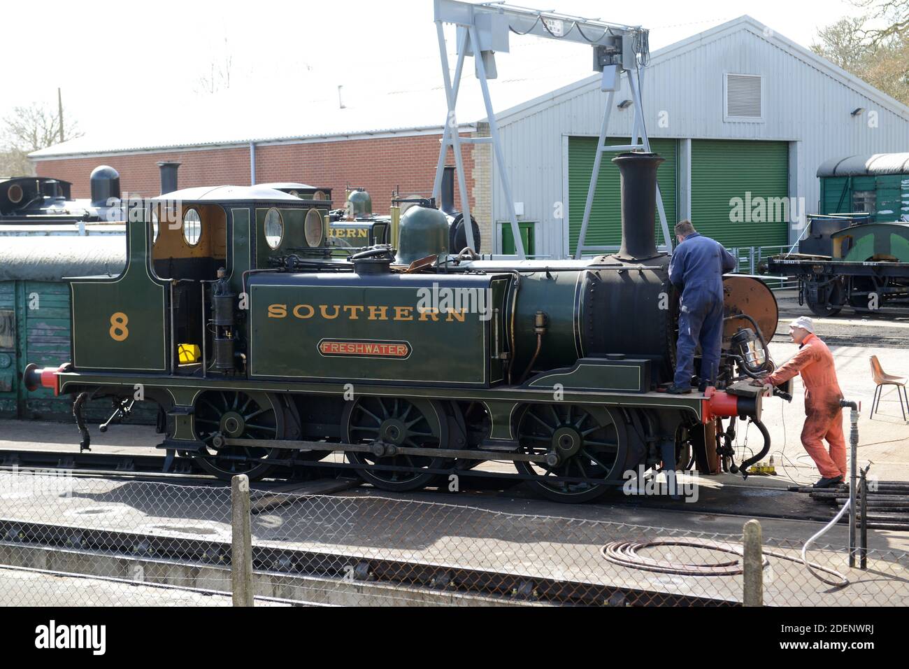 Isle of Wight Steam Railway steam locomotive maintenance Stock Photo