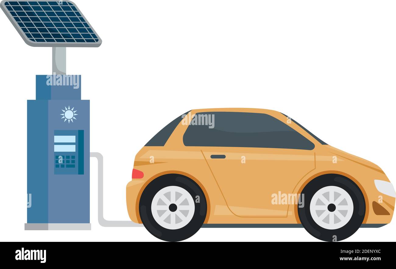 electric ecology service station with yellow car Stock Vector Image ...