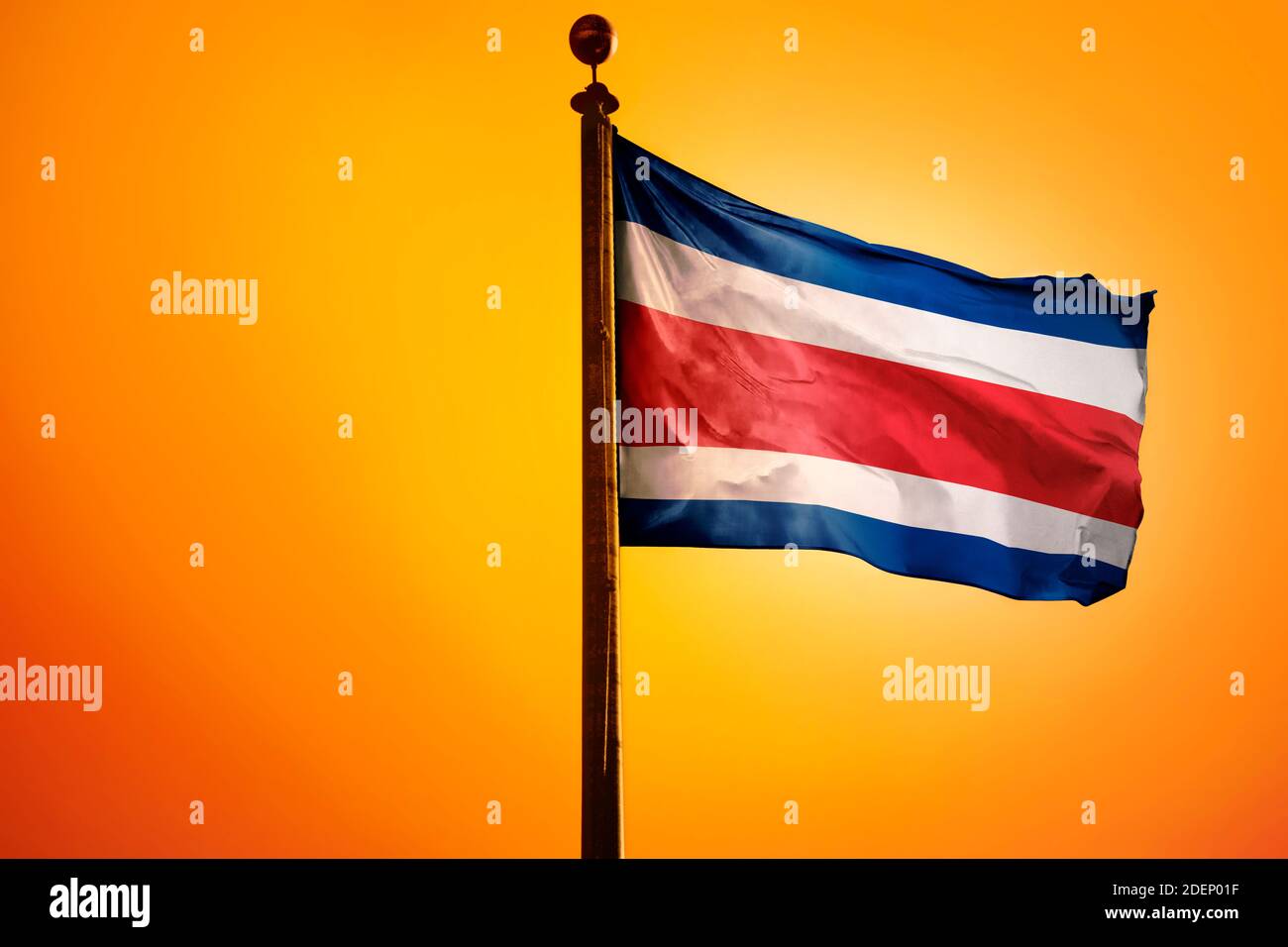 Costa Rica Flag, Flag waving with Sunrise Stock Photo Alamy