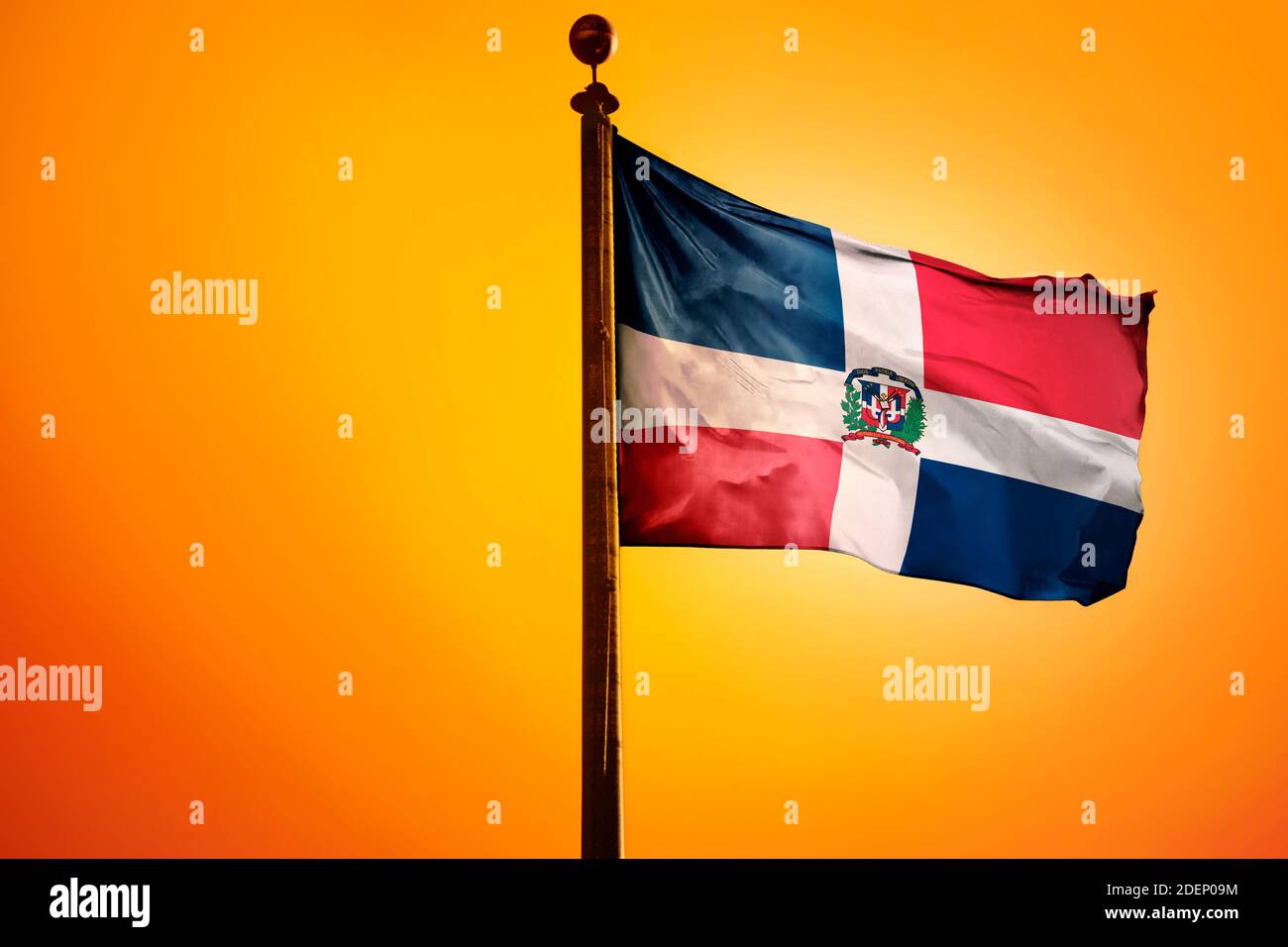Dominican Flag, Flag waving with Sunrise Stock Photo Alamy
