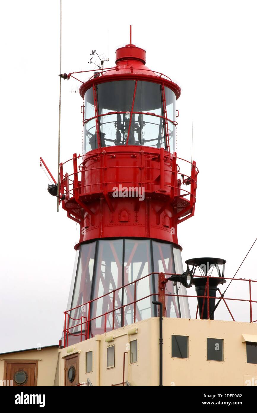 the top light on the light ship moored at Tollesbury in Essex, belonging to the Fellowship afloat charitable trust Stock Photo
