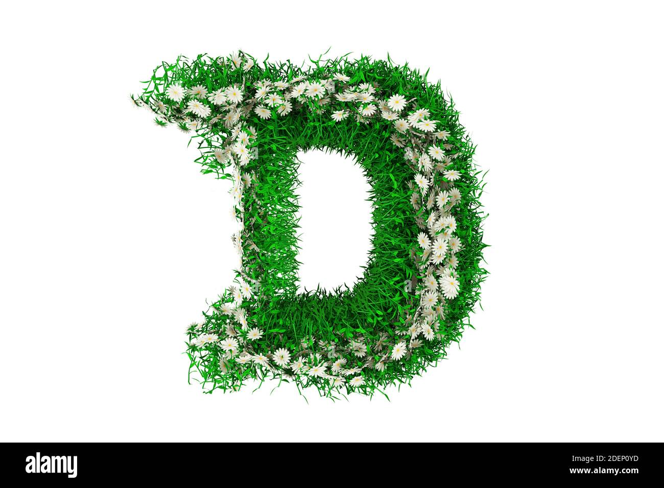 Letter D of Green Grass And Flowers. 3d rendering Stock Photo