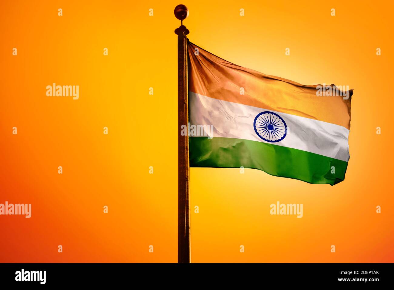 India Flag, Flag waving with Sunrise Stock Photo Alamy