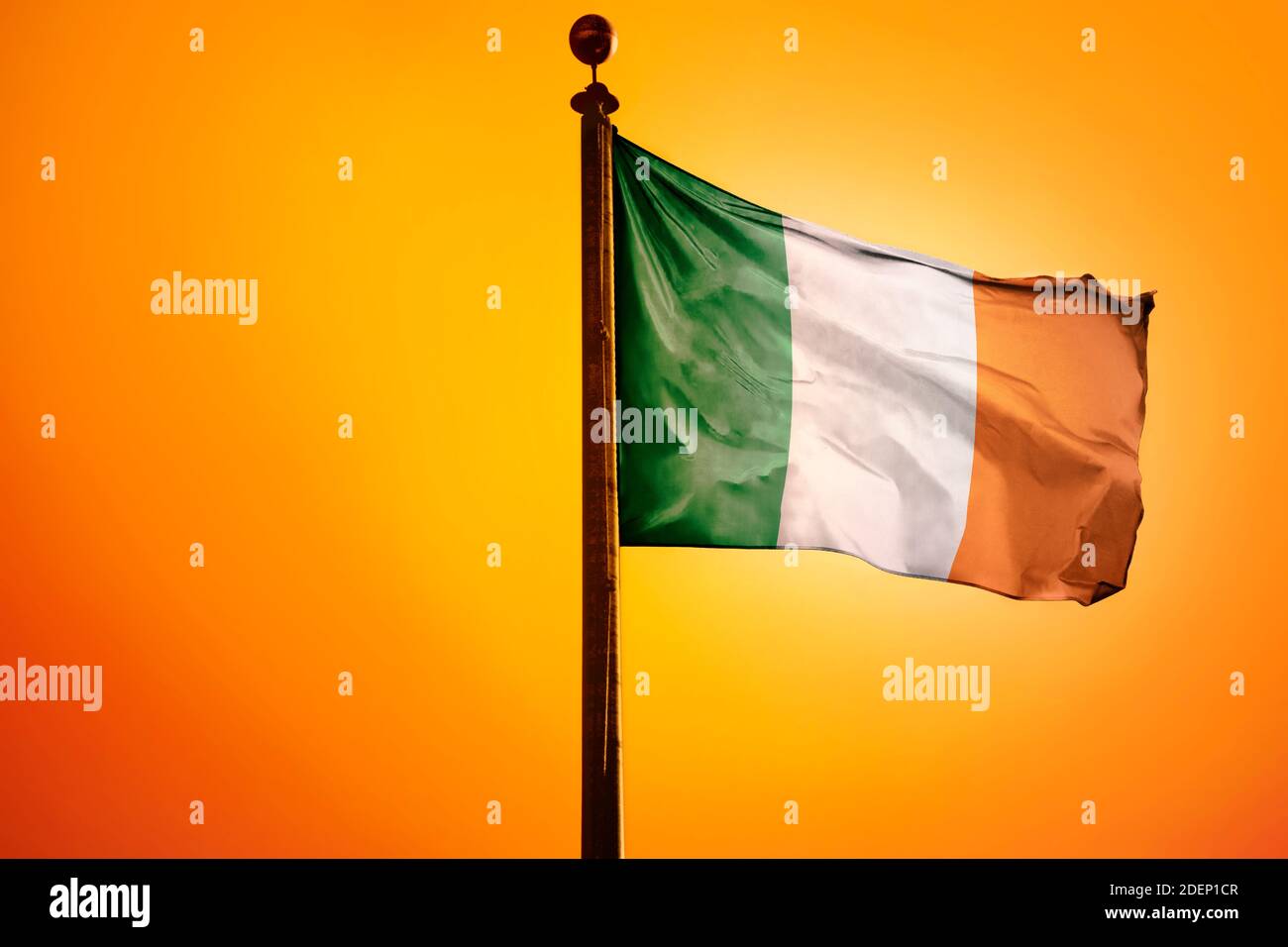 Ireland Flag, Flag waving with Sunrise Stock Photo Alamy