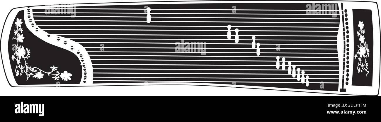 Vector black and white chinese guzheng Stock Vector