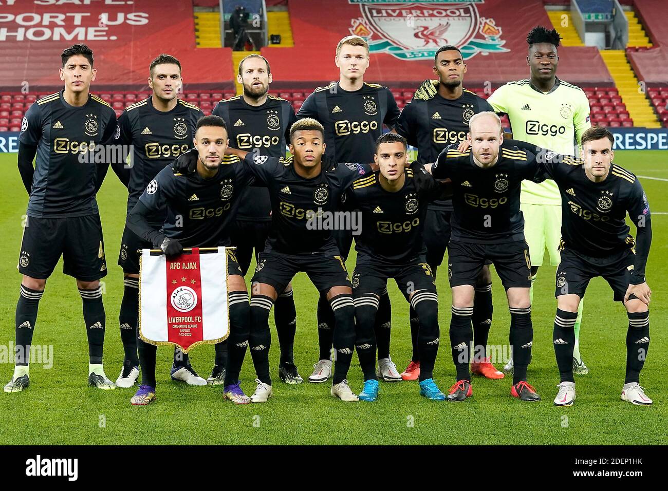 Liverpool, UK. 01st Dec, 2020. LIVERPOOL, 01-12-2020, Anfield, UEFA Champions  League, Group stage - Group D, Season 2020-2021, Liverpool FC - Ajax. Team  photo Ajax goal keeper Andre Onana and Ajax player