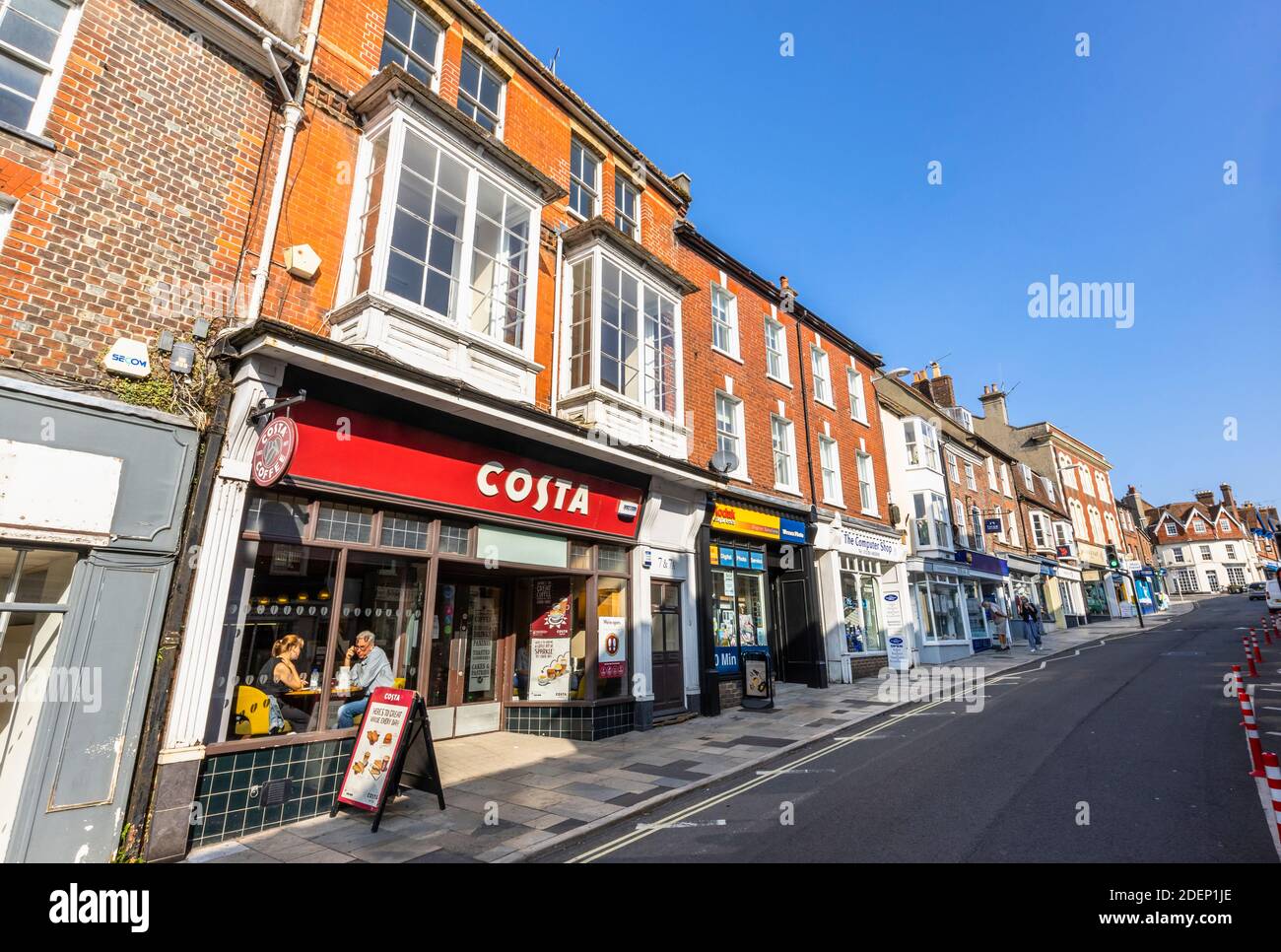 Small shops in Salisbury Street, Blandford Forum, a traditional market town in Dorset, south-west England, with typical Georgian architecture Stock Photo
