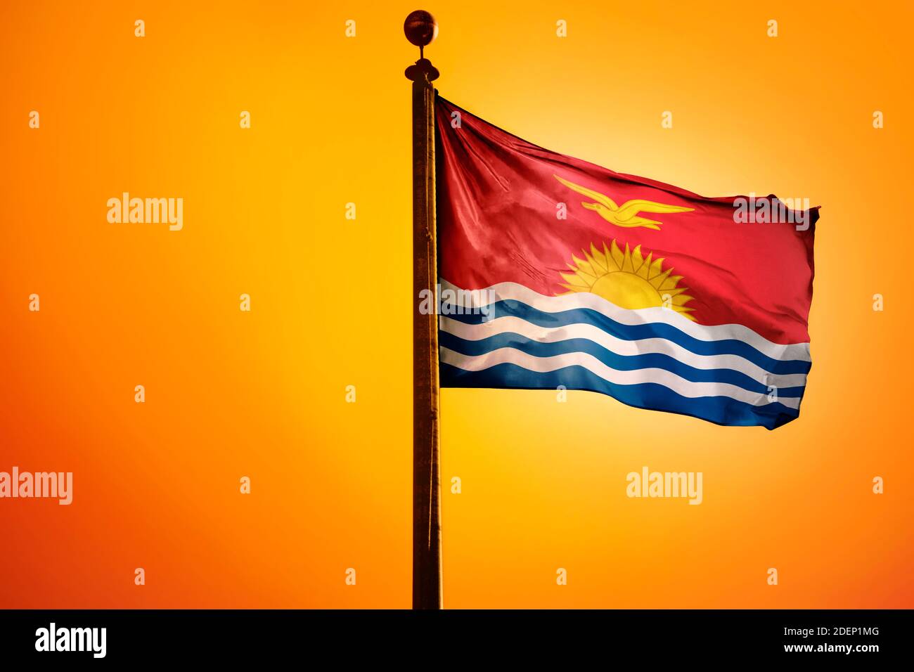 Kiribati Flag, Flag waving with Sunrise Stock Photo - Alamy