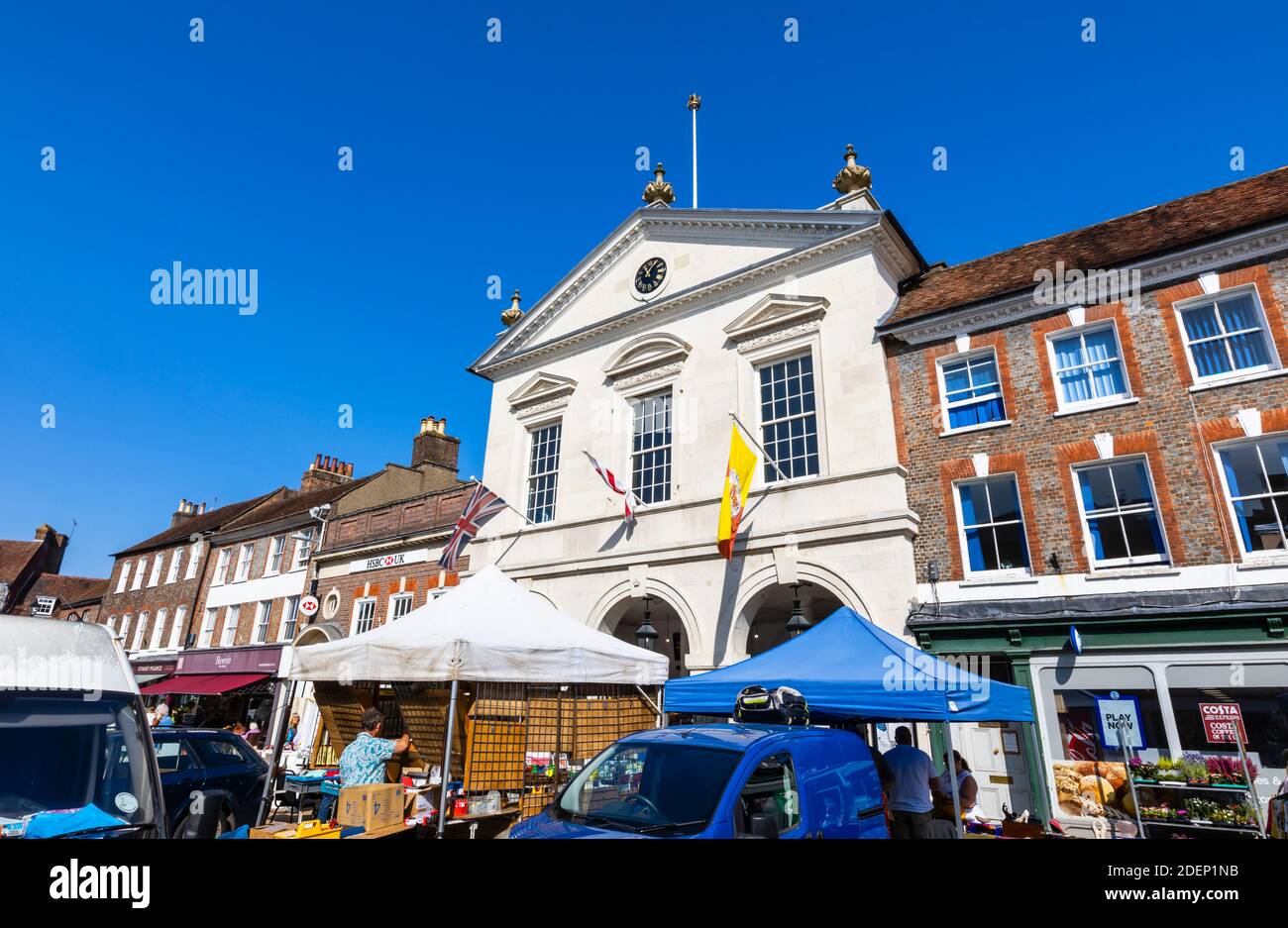 The Town Hall and Corn Exchange in Market Place, Blandford Forum, a market town in Dorset, south