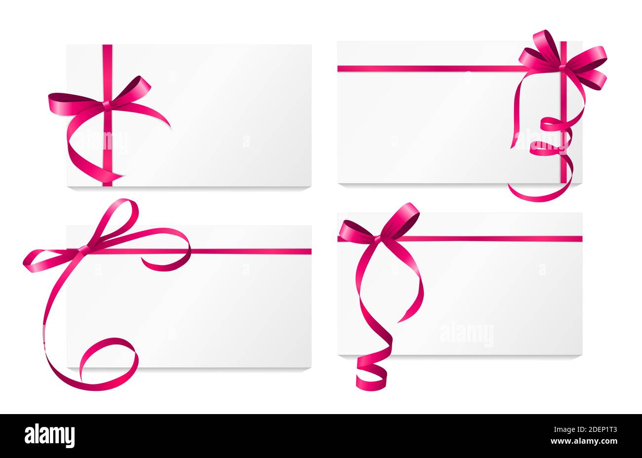 Gift Card with Pink Ribbon and Bow Set. illustration Stock Photo - Alamy