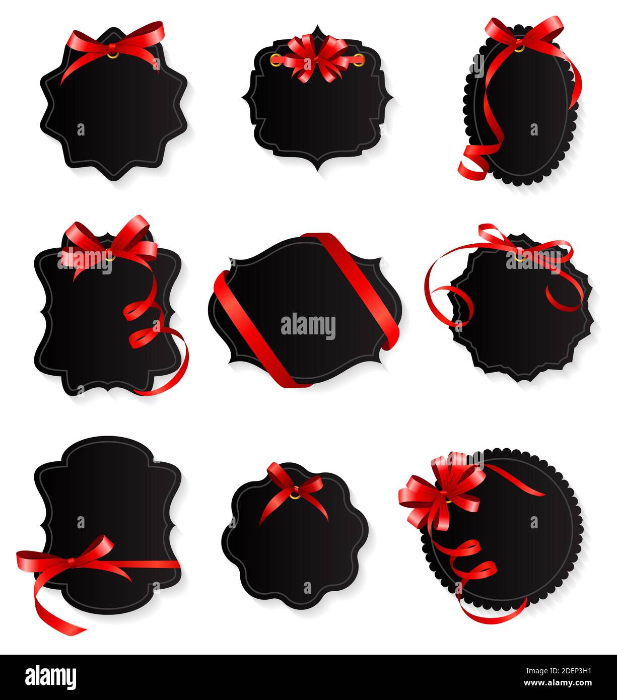 Card with Red Ribbon and Bow Set. illustration Stock Photo - Alamy
