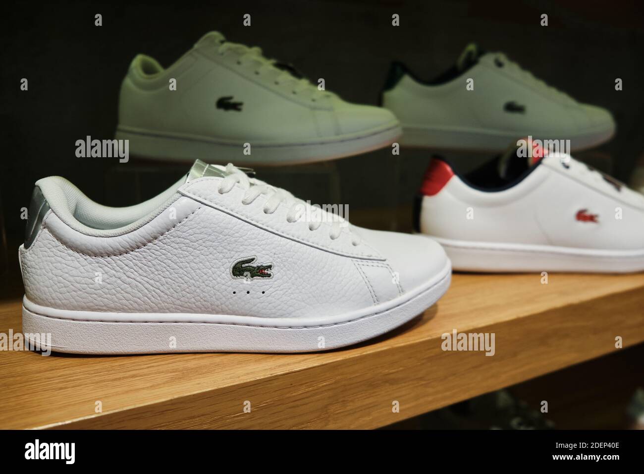 White Lacoste Carnaby sneakers at shelf of store. Mersin, Turkey - November  2020 Stock Photo - Alamy