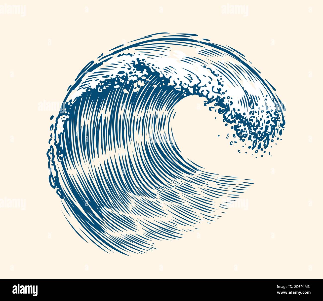 Sea wave sketch. Surfing concept vintage vector illustration Stock Vector