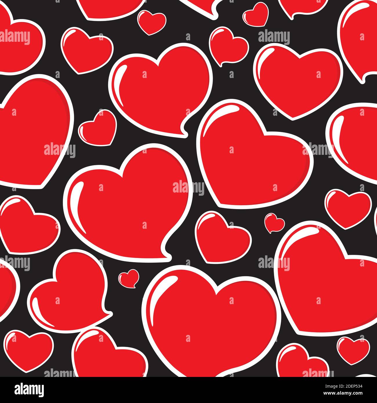 Red Heart Seamless Pattern on Black Illustration Stock Photo - Alamy