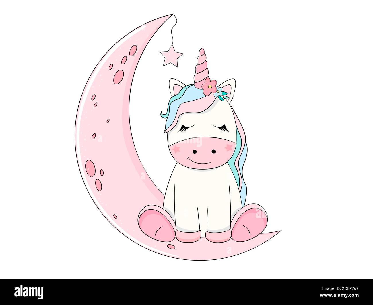 Cute unicorn sitting on the moon. Vector illustration Stock Vector ...