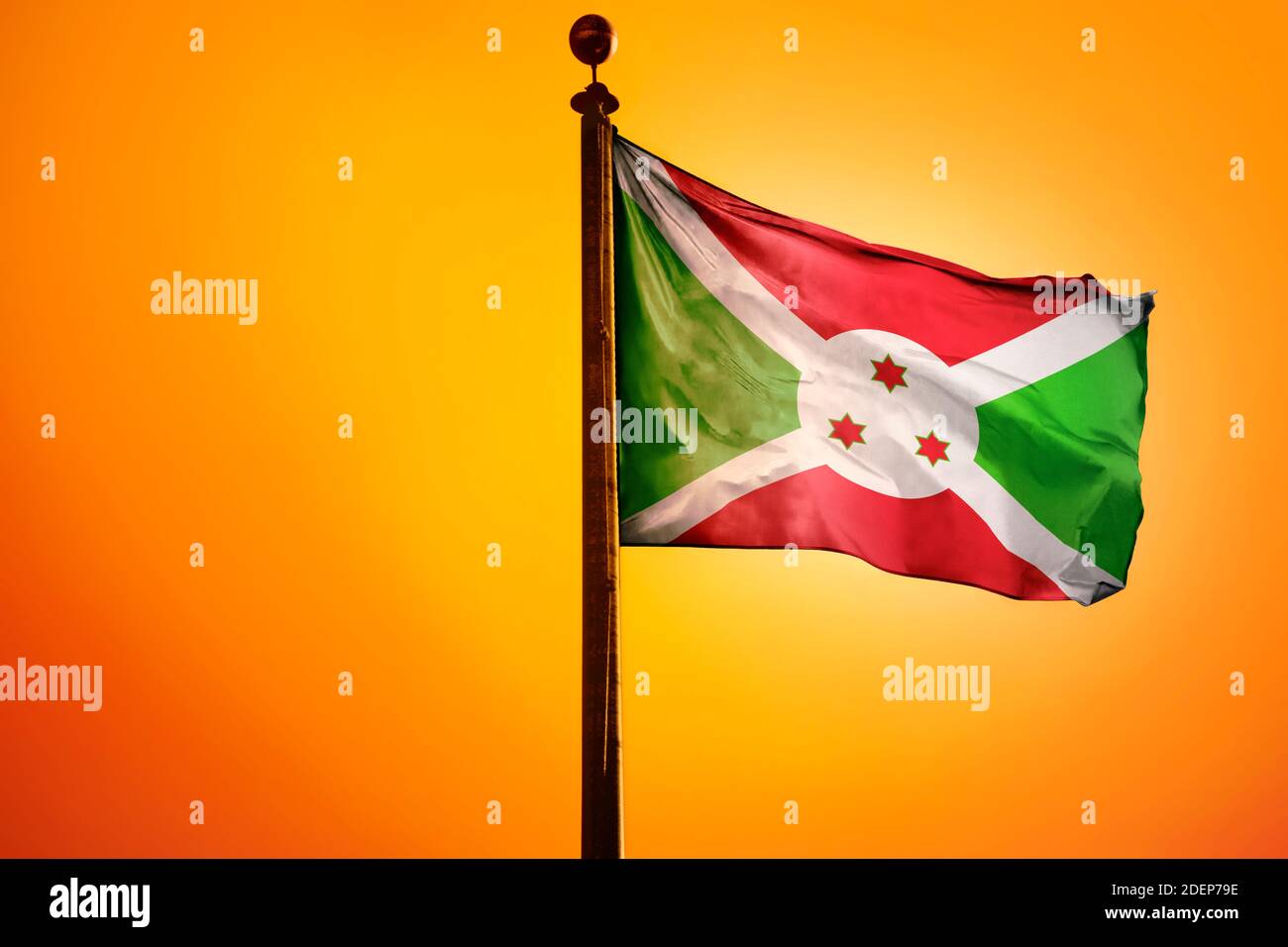 Burindi Flag, Flag waving with Sunrise Stock Photo - Alamy