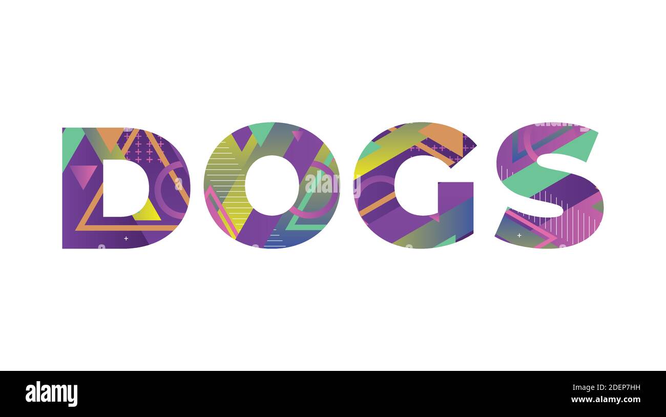 The word DOGS concept written in colorful retro shapes and colors