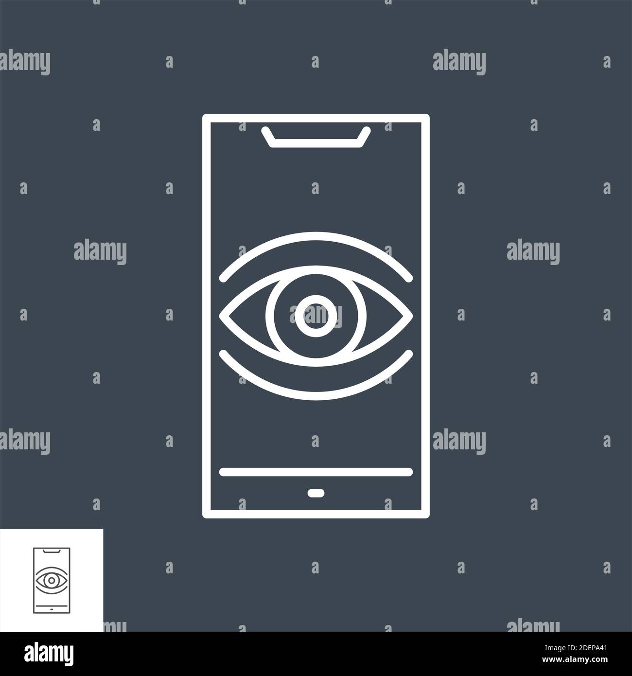 Surveillance smartphone related vector thin line icon. Stock Vector