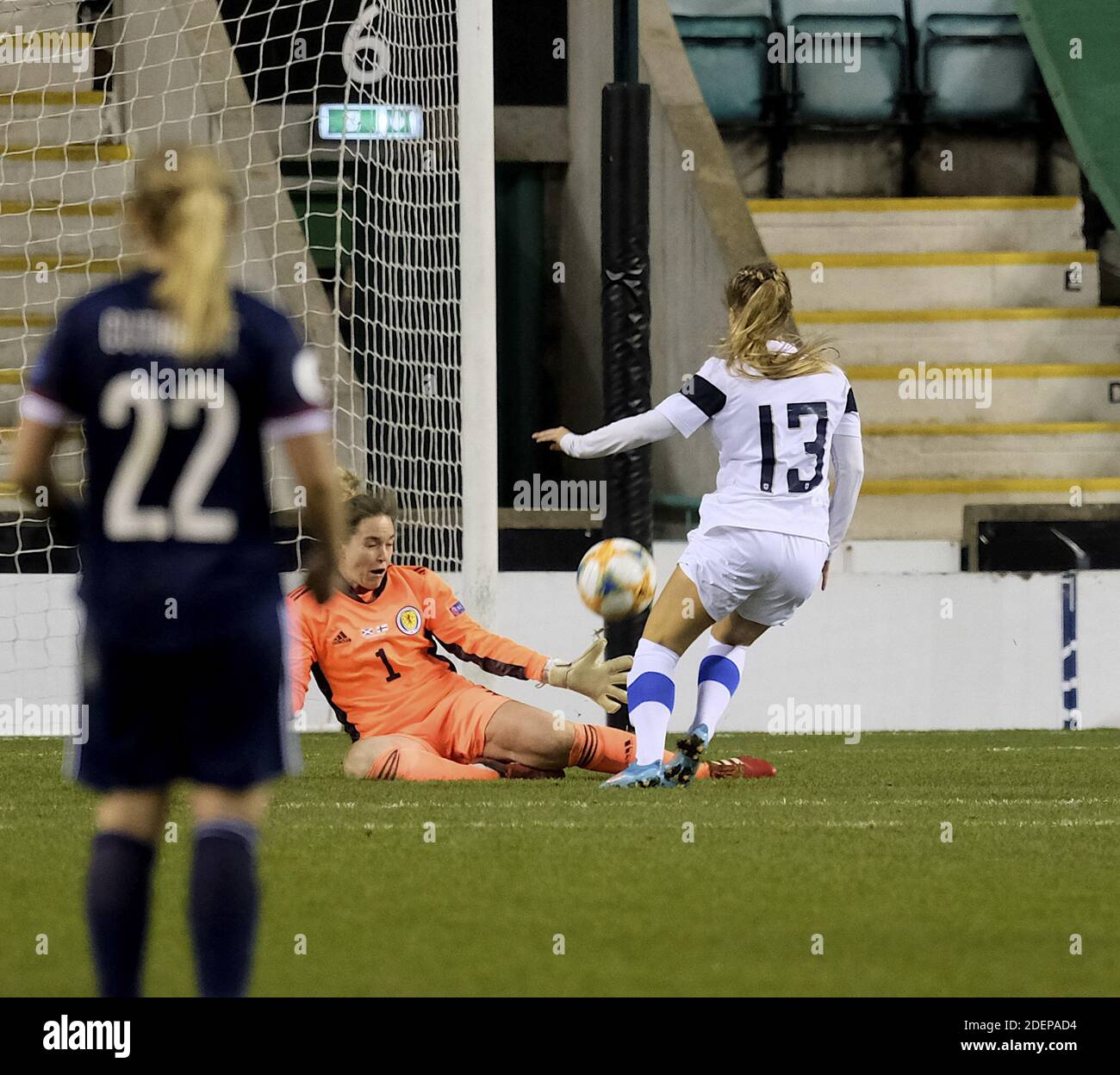 Edinburgh, UK. 01st Dec, 2020. Amanda Rantanen of Finland scores when the  ball rebounded off her face to make it 0-1 in the last minute during the  UEFA Women's EURO 2022 Qualifying