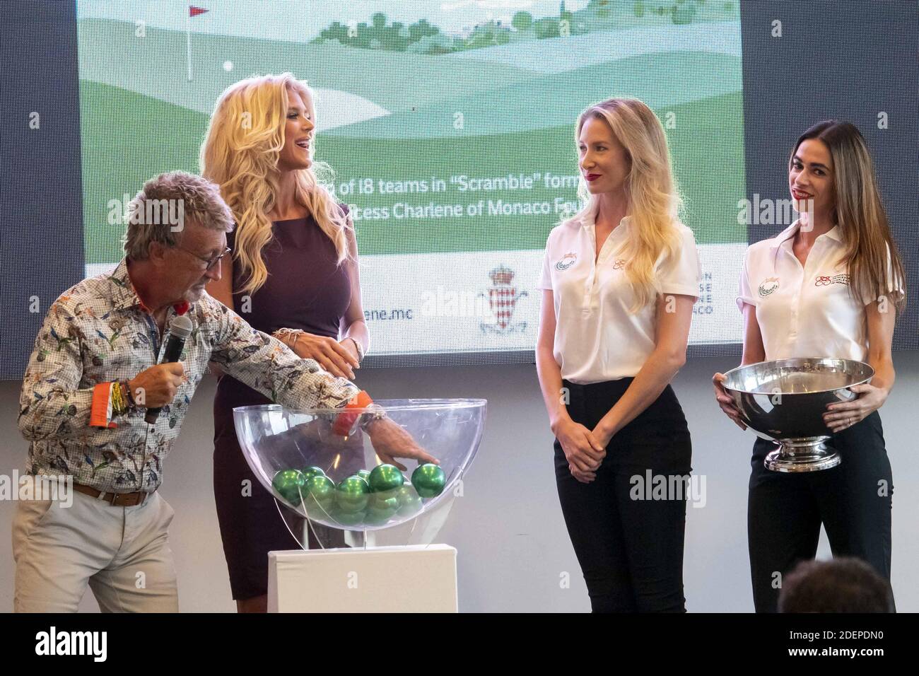 Eddie Jordan and Victoria Silvstedt attend the draw of the teams for