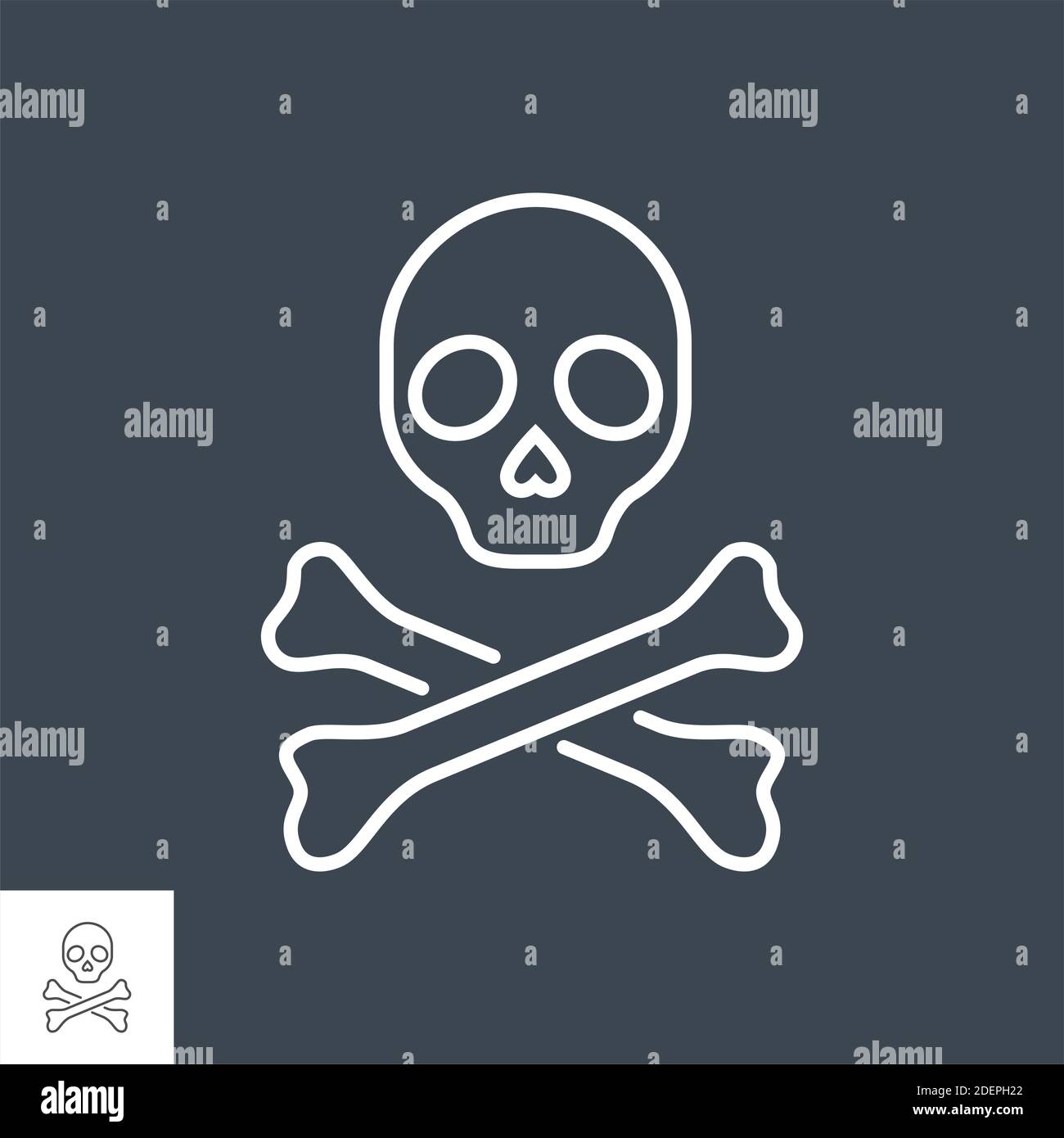 Skull and bones related vector thin line icon. Stock Vector