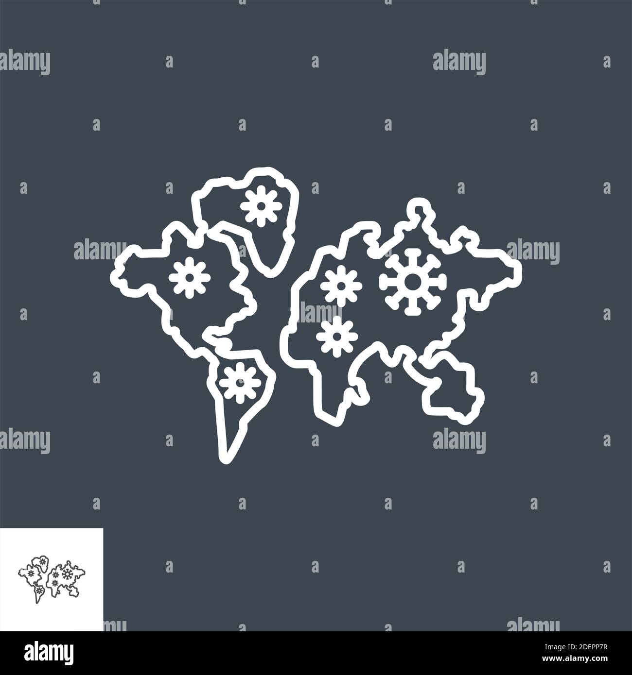 Spreading world map related vector thin line icon. Stock Vector