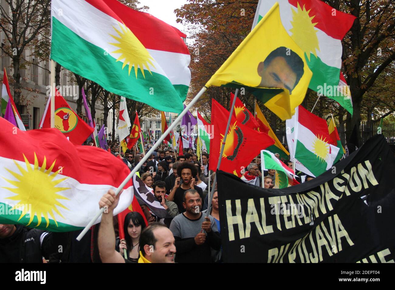 Demonstration in Lyon, France, on October 12, 2019, to defend La Rojava ...