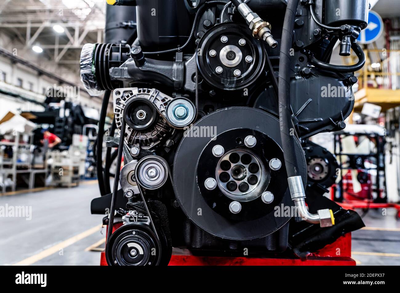 Close up disassembled tractor parts on modern tractor at agricultural
