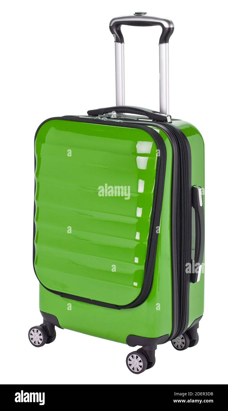 green roll along suitcase Stock Photo