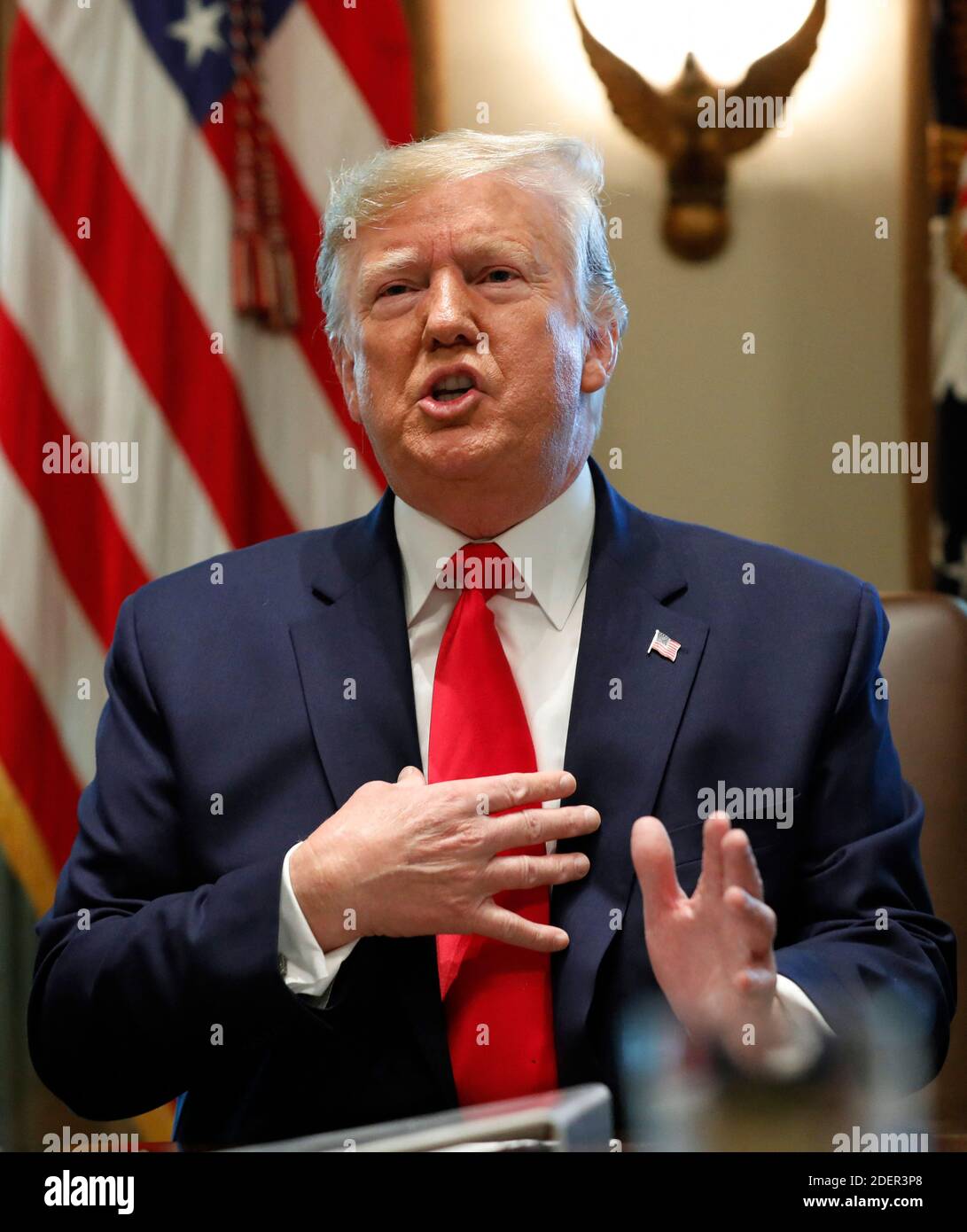 U.S. President Donald Trump speaks during a Cabinet Meeting at the ...