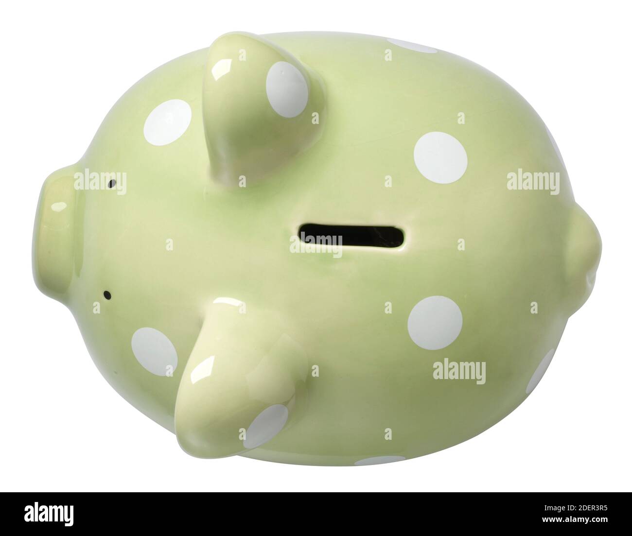 Green and white ceramic piggy bank Stock Photo