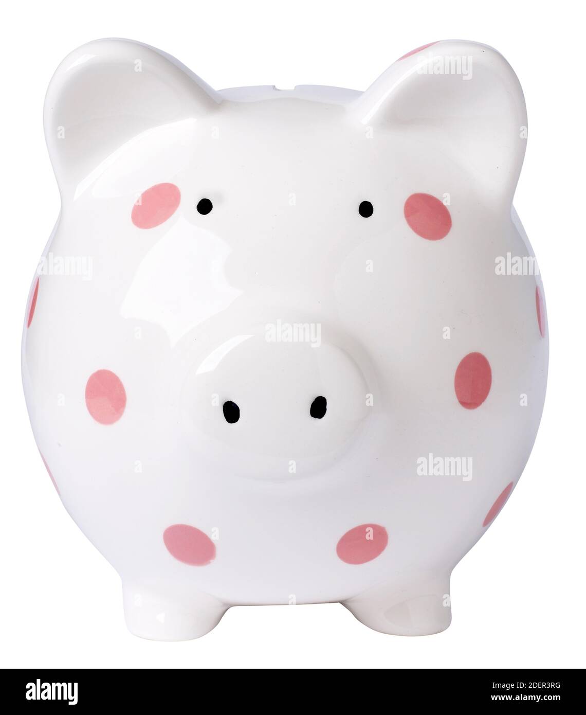 pink and white ceramic polka dots piggy bank Stock Photo