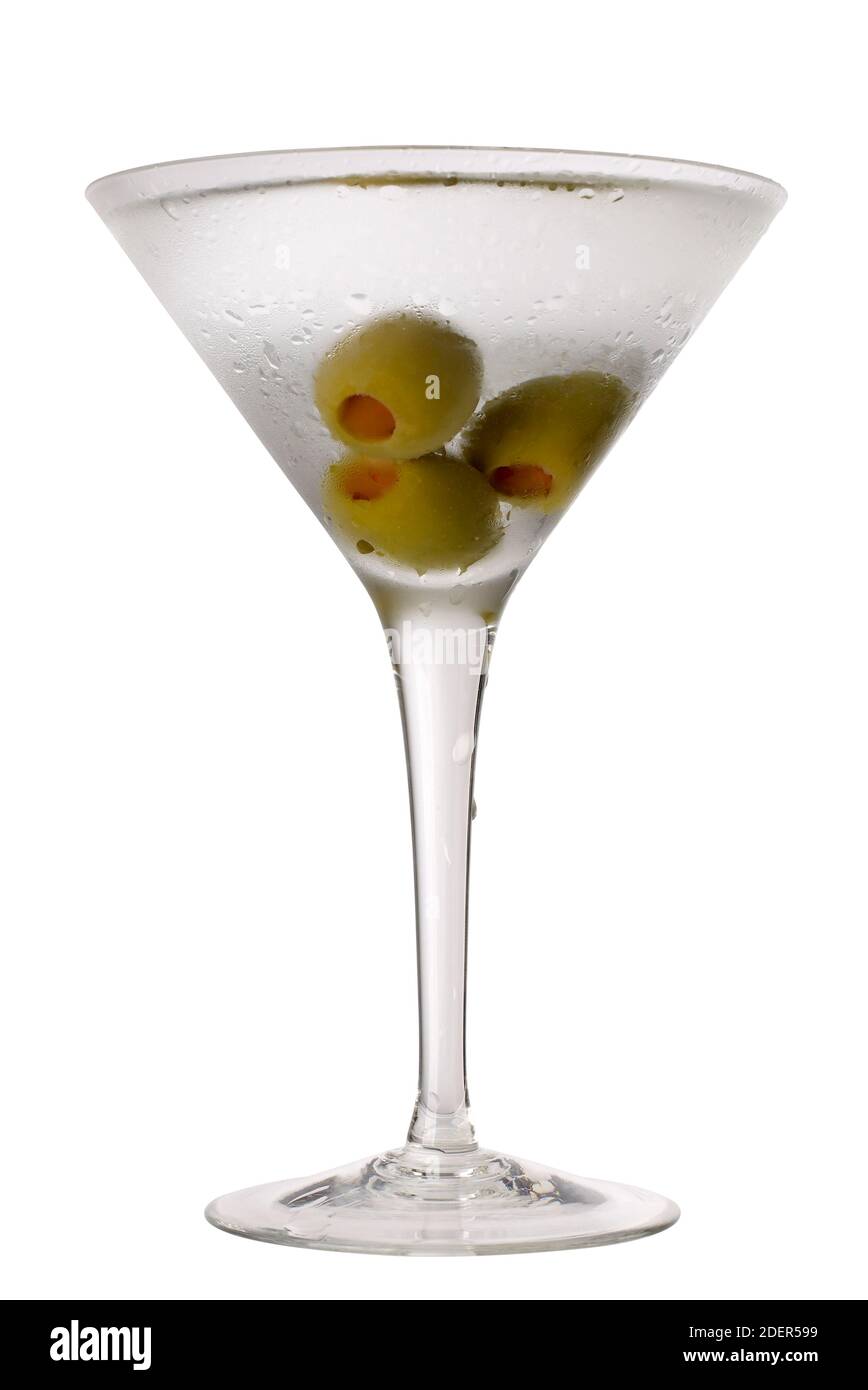 Martini glass with 3 olive Stock Photo