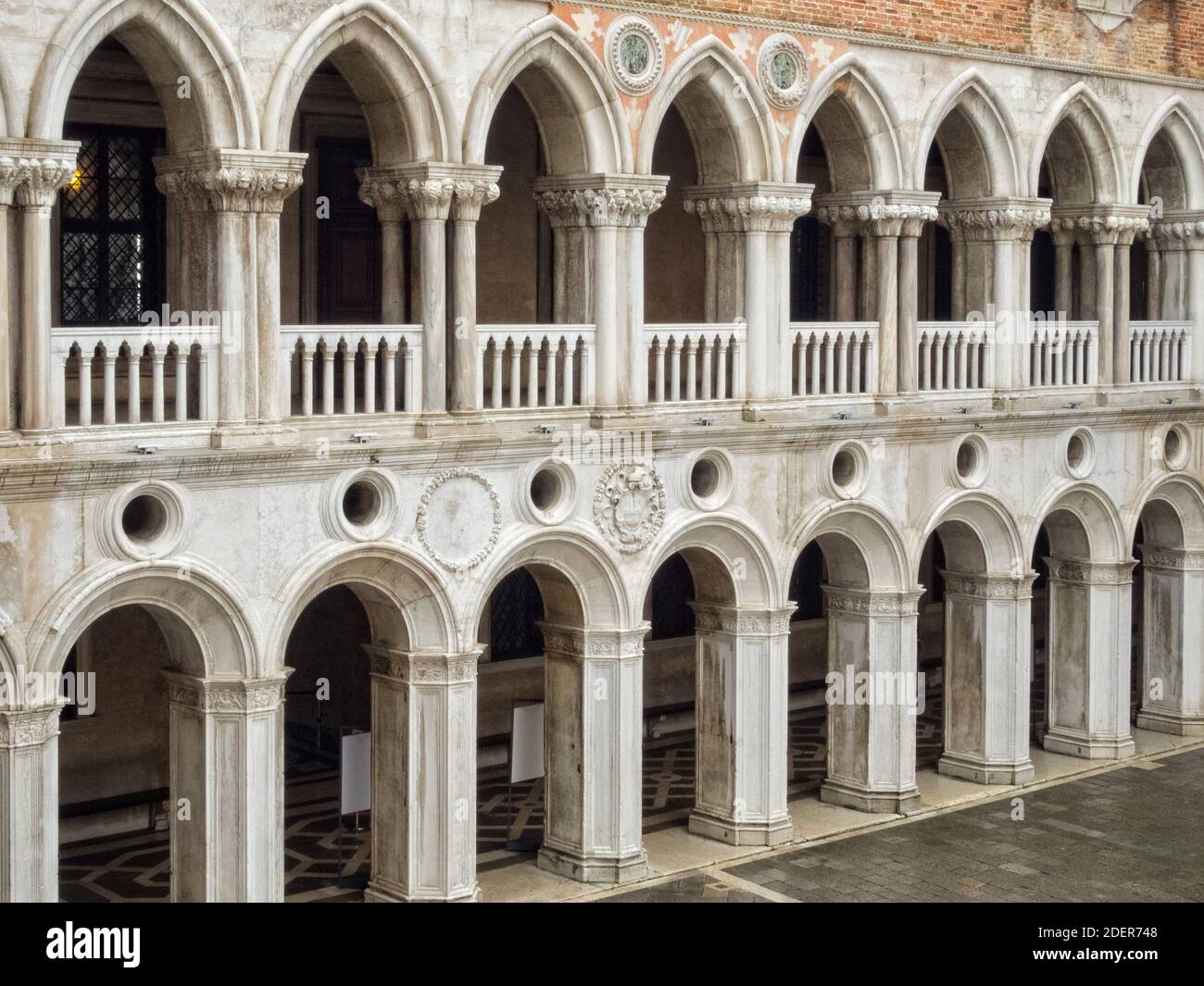 Colonnade and loggia in the courtyard of the Doge's Palace (Palazzo Ducale) - Venice, Veneto, Italy Stock Photo