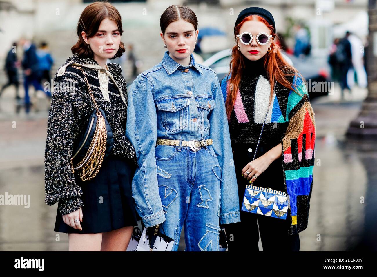 Street style, arriving at Chanel spring summer 2019 ready-to-wear show,  held at Grand Palais, in Paris, France, on October 2nd, 2018. Photo by  Marie-Paola Bertrand-Hillion/ABACAPRESS.COM Stock Photo - Alamy