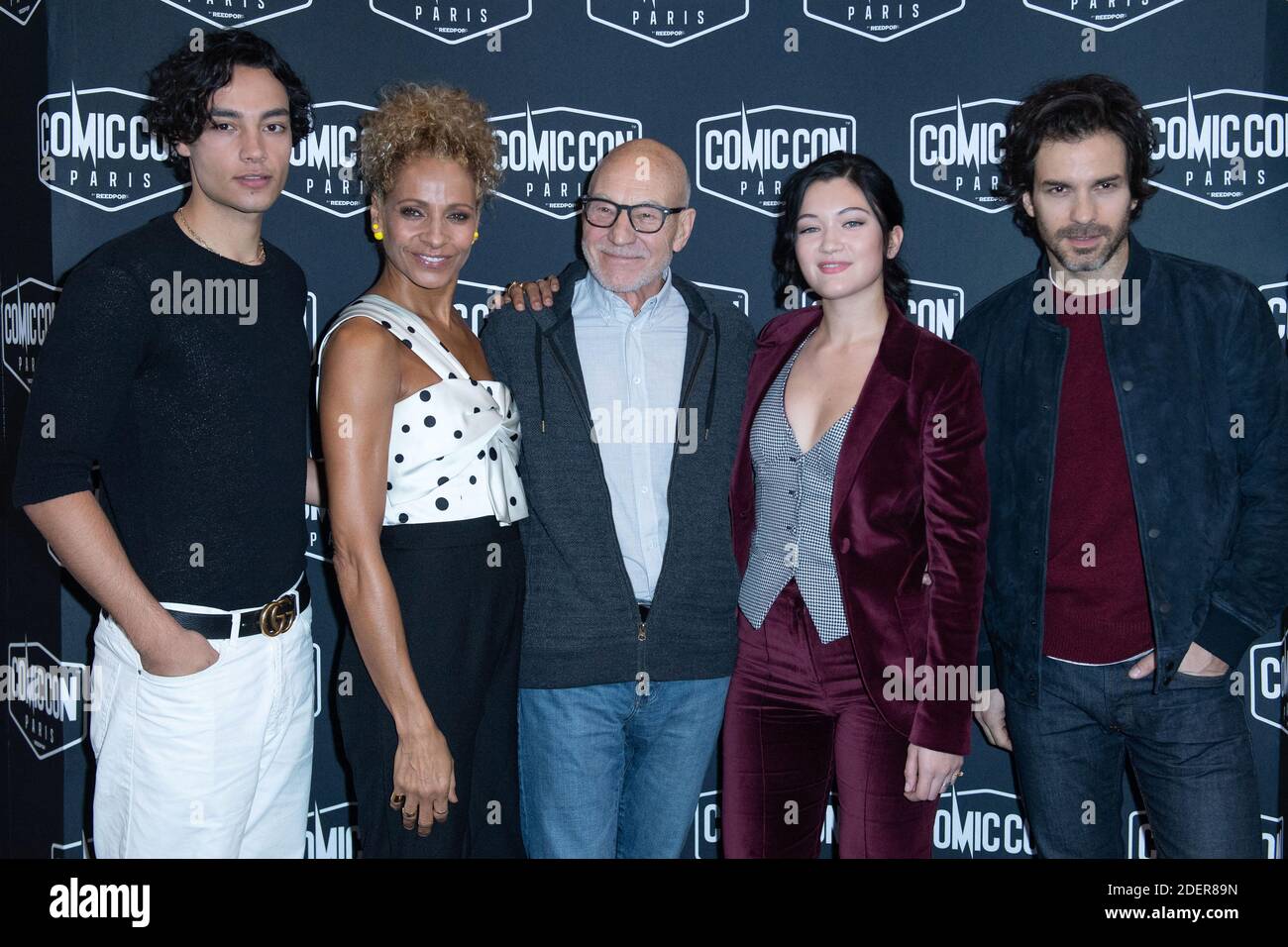 Evan Evagora, Michelle Hurd, Patrick Stewart, Isa Briones and Santiago