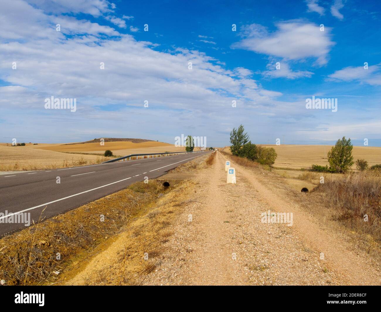 Camino along the road - Villalcazar de Sirga, Castile and Leon, Spain Stock Photo