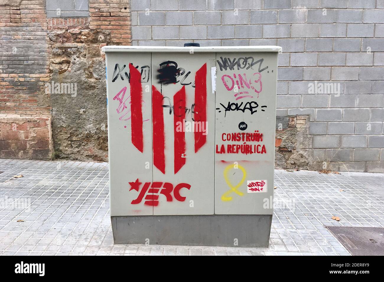 Symbols, tags, graffitis, demonstrations, protestations, propaganda of the Catalan independence movement in the streets of Barcelona.October 23, 2019, Barcelona, Spain. Photo by Nicolas Roses/ABACAPRESS.COM Stock Photo