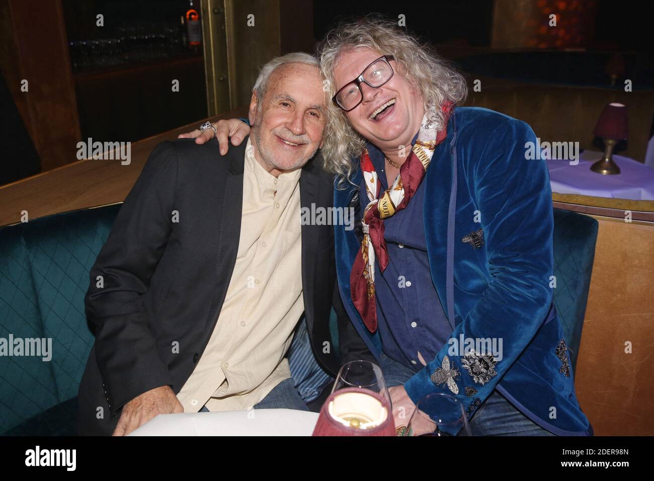 Patrice Laffont et Pierre-Jean Chalencon lors de la soirée de lancement des  vins et du parfum "L'Ogre" de Jean-Marie Bigard, au Manko a Paris, France  le 28 Octobre 2019. Photo by Jerome