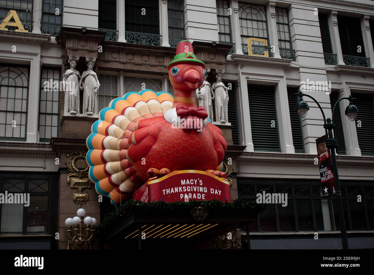 Macy's Thanksgiving Day Parade Display at Entrance of Flagship Store in Herald Square Stock Photo