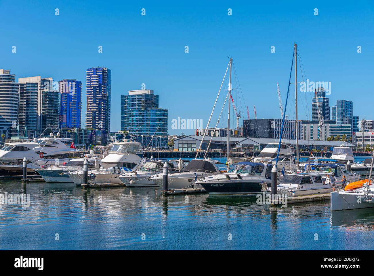 Boats mooring at docklands neighborhood of Melbourne, Australia Stock