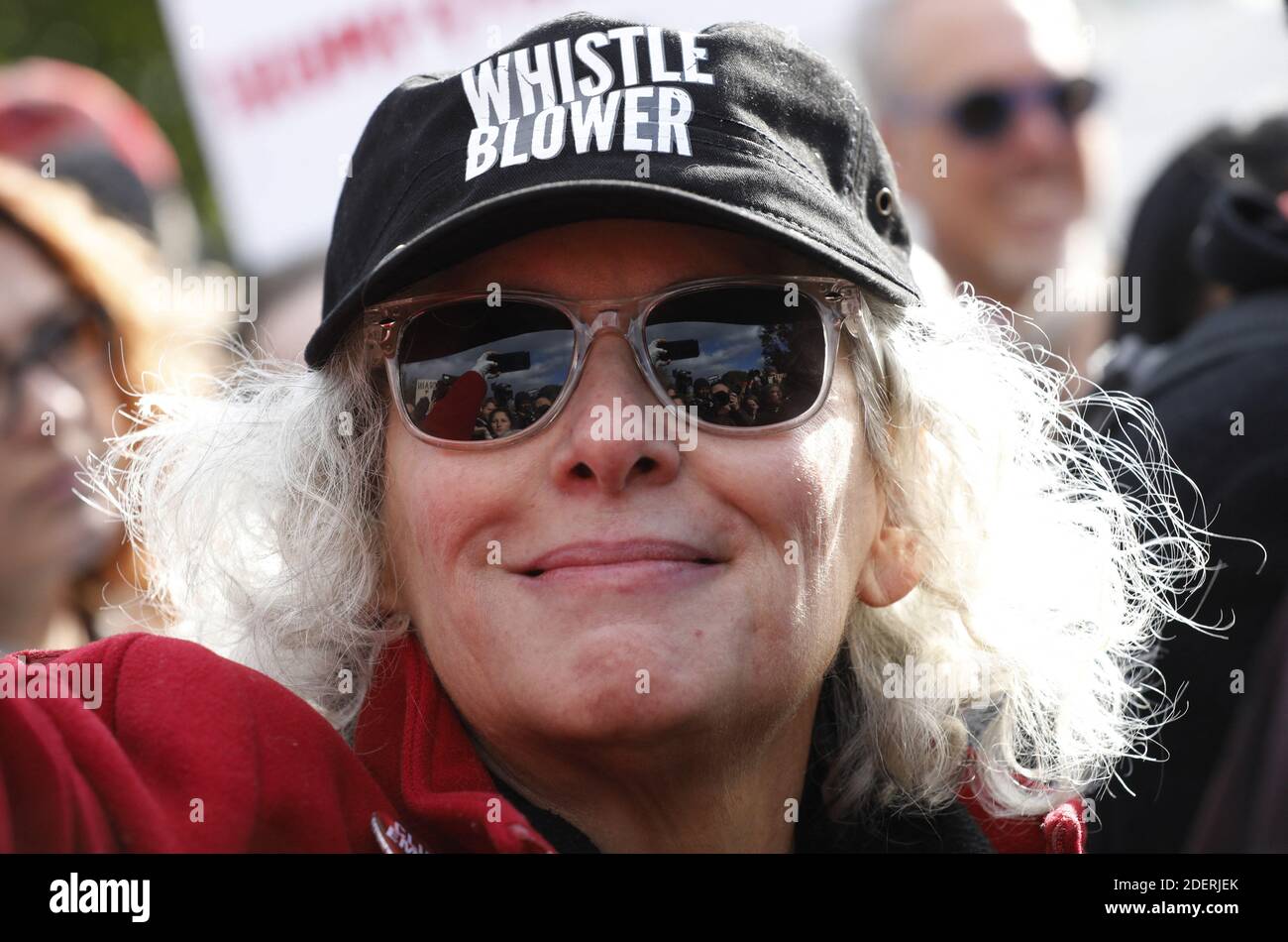 An activist participates in a rally with Jane Fonda against climate change outside the White House in Washington on November 8, 2019. Fonda, known for her opposition to the Vietnam War, participated in the Fire Drill Friday's climate change, every Friday to shine light on the changing climate and to encourage political action on the issue. Photo by Yuri Gripas/ABACAPRESS.COM Stock Photo