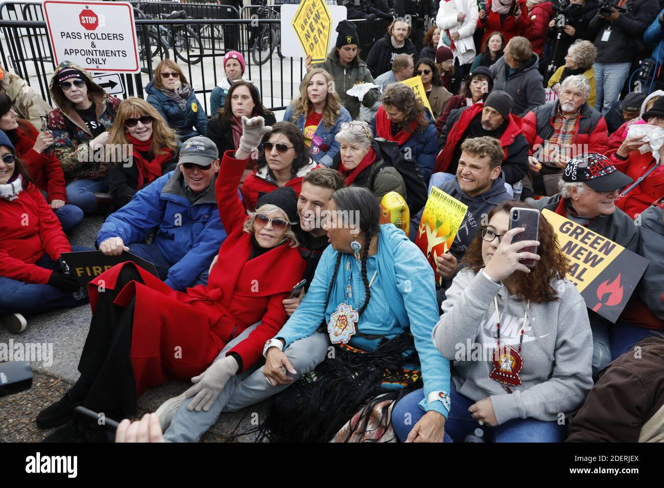 Actress Jane Fonda participates in a rally against climate change outside the White House in Washington on November 8, 2019. Fonda, known for her opposition to the Vietnam War, participated in the Fire Drill Friday's climate change, every Friday to shine light on the changing climate and to encourage political action on the issue. Photo by Yuri Gripas/ABACAPRESS.COM Stock Photo