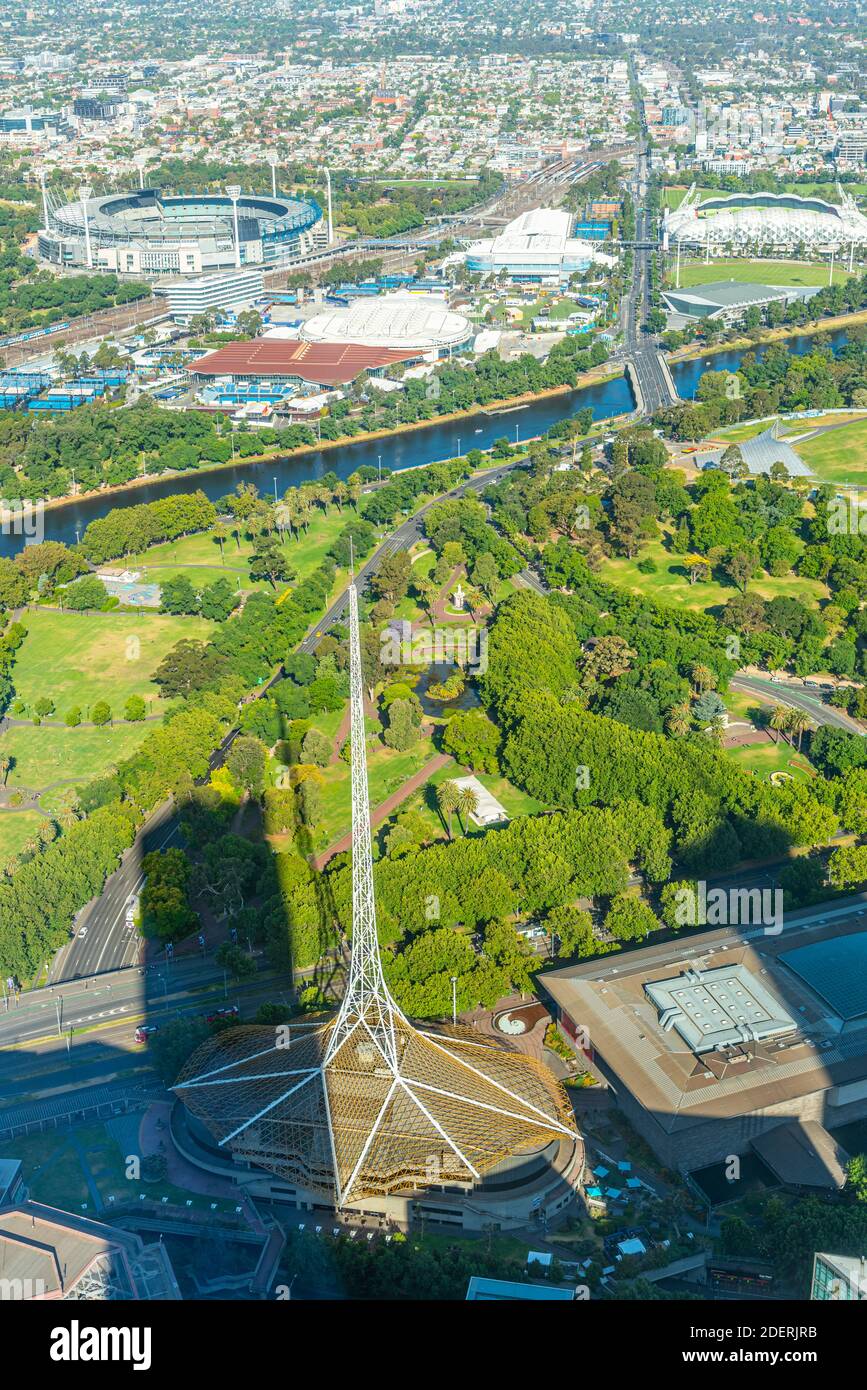 Aerial view of State theatre and sport stadium at Melbourne, Australia ...