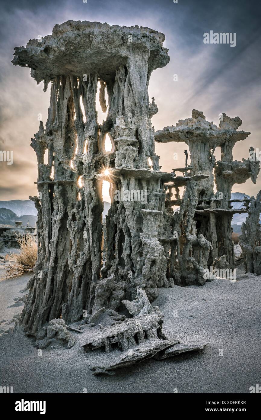 Tufas at Mono Lake in California during Sunset Stock Photo