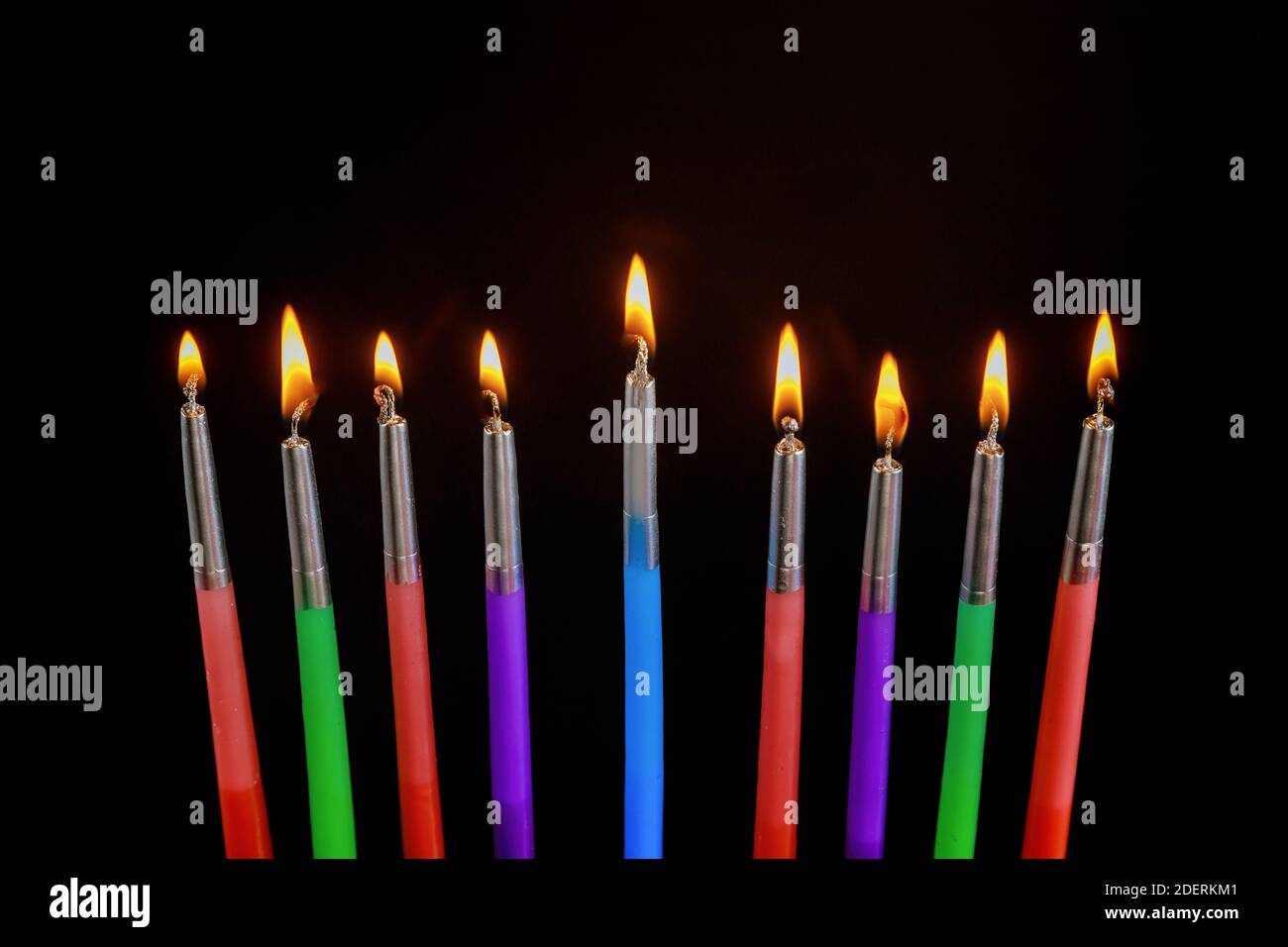 Religion Jewish Hanukkah symbol holiday for in hanukkiah Menorah with burned candles Stock Photo