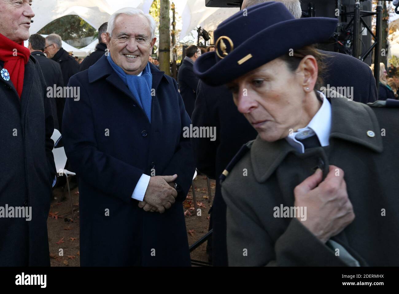 Former Prime minister Jean-Pierre Raffarin at official inauguration of the 'Monument aux morts pour la France en operations exterieures' (OPEX) by French artist Stephane Vigny on November 11, 2019 in the Eugenie-Djendi garden in Paris, France, as part of commemorations marking the 101st anniversary of the 11 November 1918 armistice, ending World War I. Photo by Stephane Lemouton/Pool/ABACAPRESS.COM Stock Photo