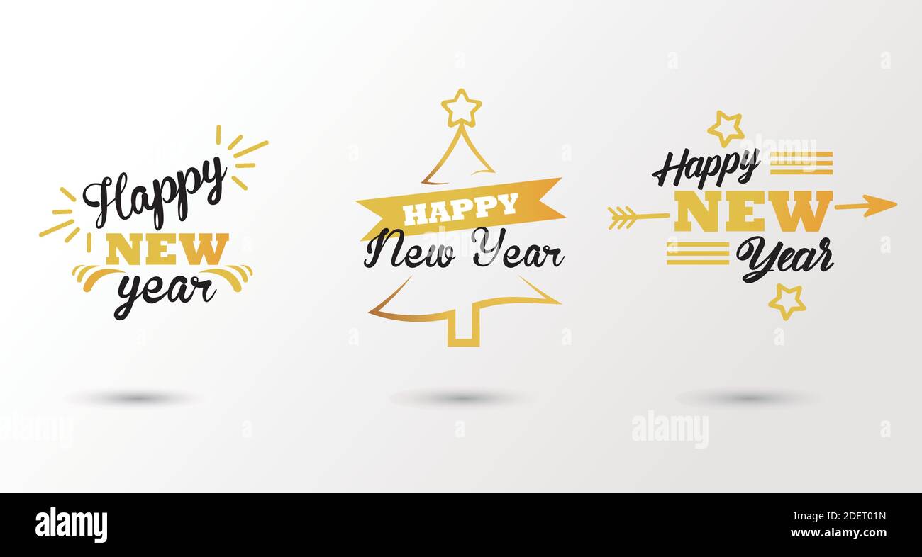 happy new year lettering card with three letterings vector illustration ...