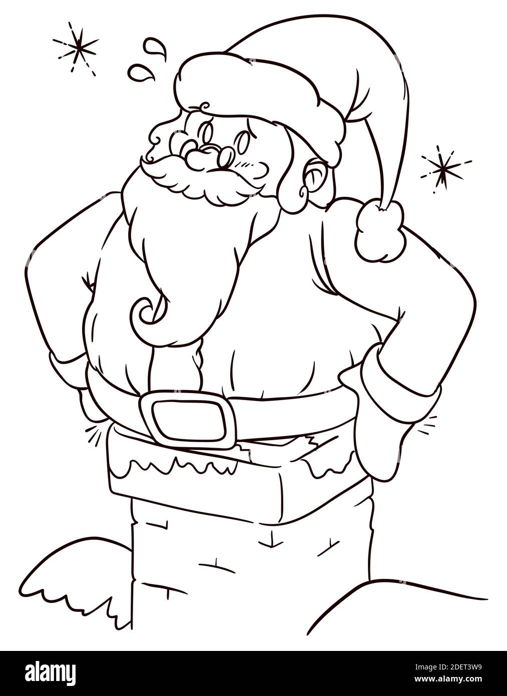 Funny scene with chubby Santa Claus stuck in the chimney in hand drawn ...
