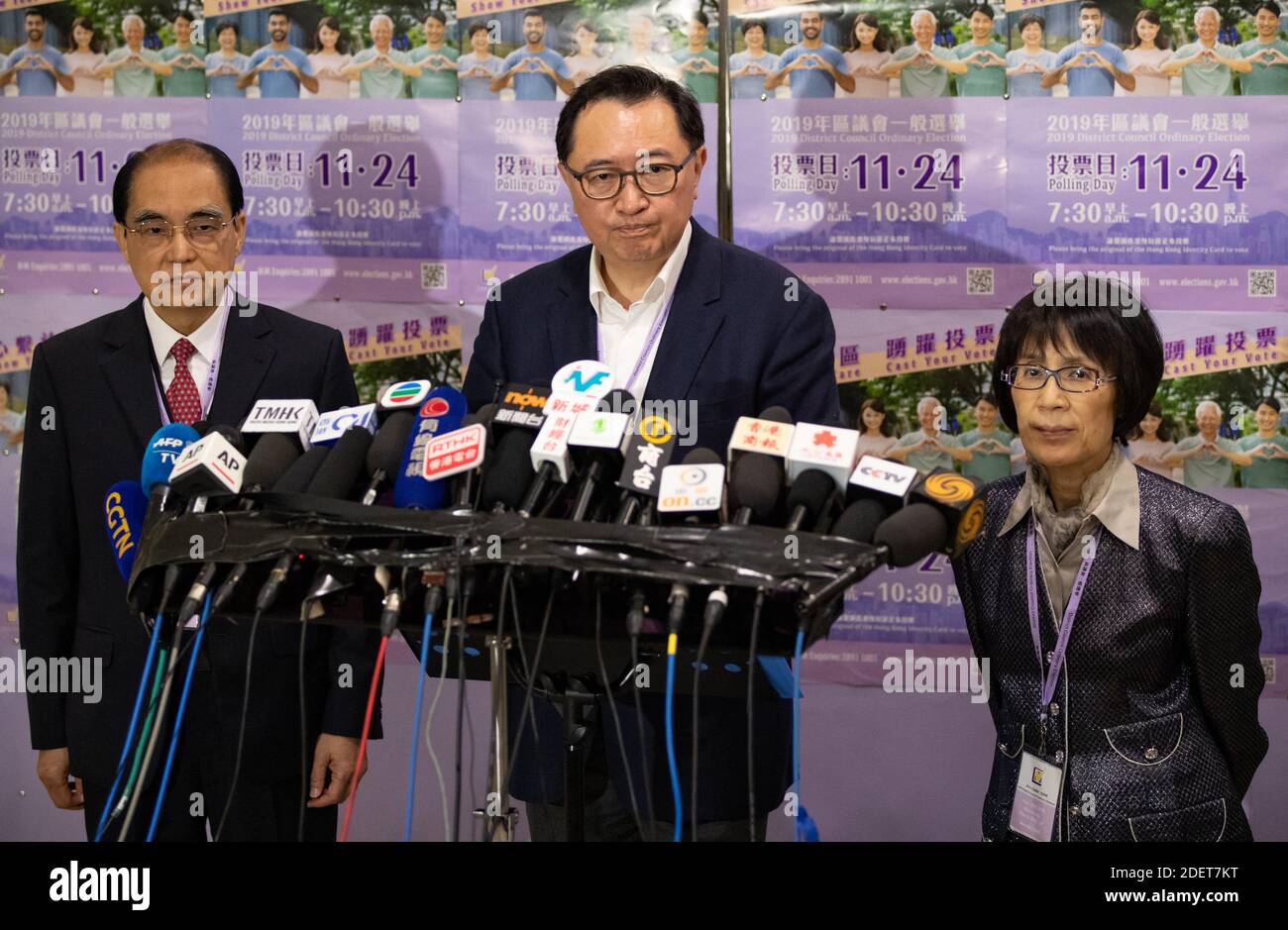 The Chairman Of The Hksar Electoral Affairs Commission Eac Barnabas Fung Middle Speaking To Media After The District Council Elections 2019 Has Just Closed For Polling Nearly 3 Millions Hong Kong Citizens
